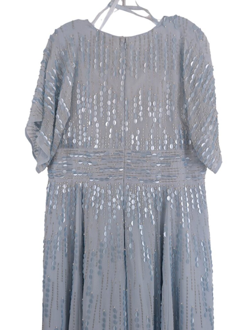 Mac Duggal Blue Maxi Dress V-neck Sequin Short Sleeve Empire Waist 10807 Size 14 - Picture 7 of 16